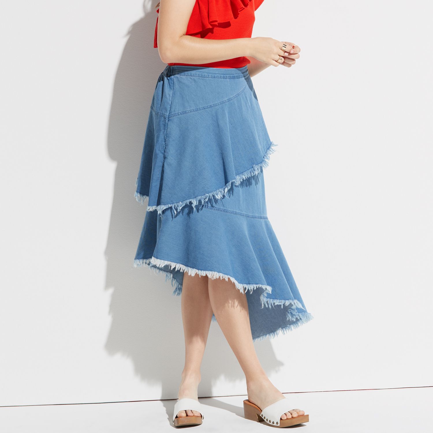 tiered denim skirt