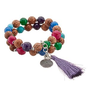 Dana Buchman Beaded Purple Tassel Stretch Bracelet Set