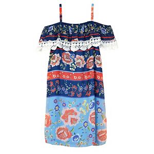 Girls 7-16 IZ Amy Byer Lace Trim Off Shoulder Chiffon Sheath Dress