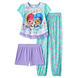 Girls 4-8 Shimmer & Shine 3-pc. Tee, Shorts & Pants Pajama Set