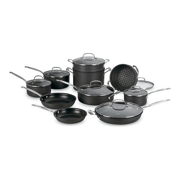 Cuisinart Chefs Classic Nonstick Hard Anodized 17 Piece Cookware Set Black  - Office Depot