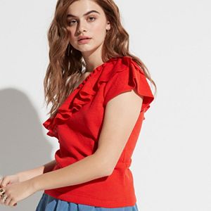 k/lab Ruffle One Shoulder Top