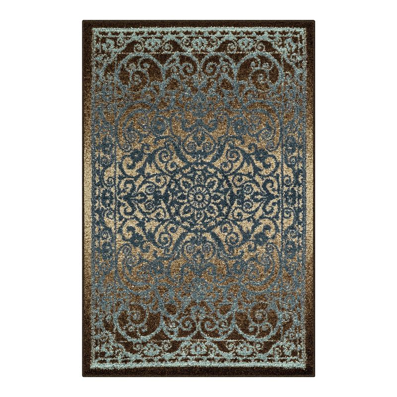 Mainstays India Medallion Textured Blue Brown Area Rug  2 6 x3 10