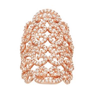 18k Rose Gold Over Silver Lab-Created White Sapphire Filigree Ring