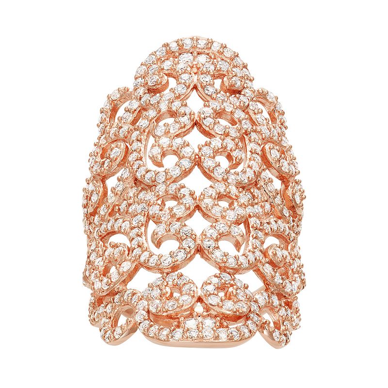 18k Rose Gold Over Silver Lab-Created White Sapphire Filigree Ring, Womens