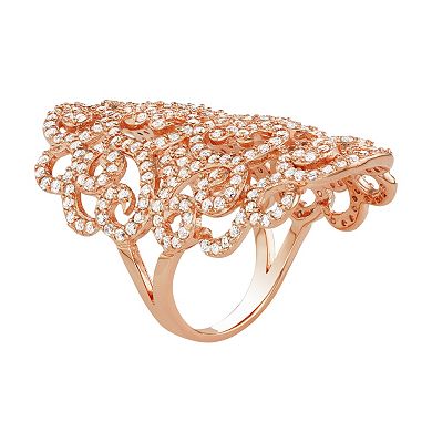 18k Rose Gold Over Silver Lab-Created White Sapphire Filigree Ring