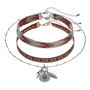 Mudd® Embroidered Choker & Charm Cluster Necklace Set