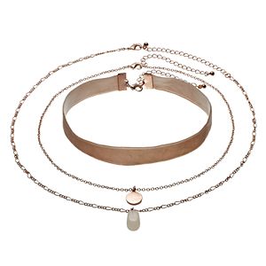 Mudd® Pink Faux Suede Choker & Pendant Necklace Set