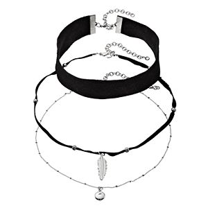 Mudd® Black Faux Suede Choker & Leaf Pendant Necklace Set