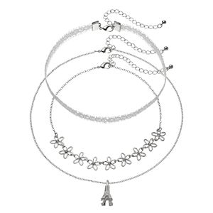 Mudd® Eiffel Tower Pendant, Lace & Flower Necklace Set