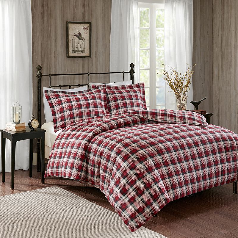 Woolrich 3-piece Tasha Flannel Duvet Cover Set with Shams, Red, Queen