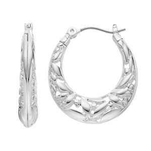 Napier Openwork Flower Nickel Free Oval Hoop Earrings