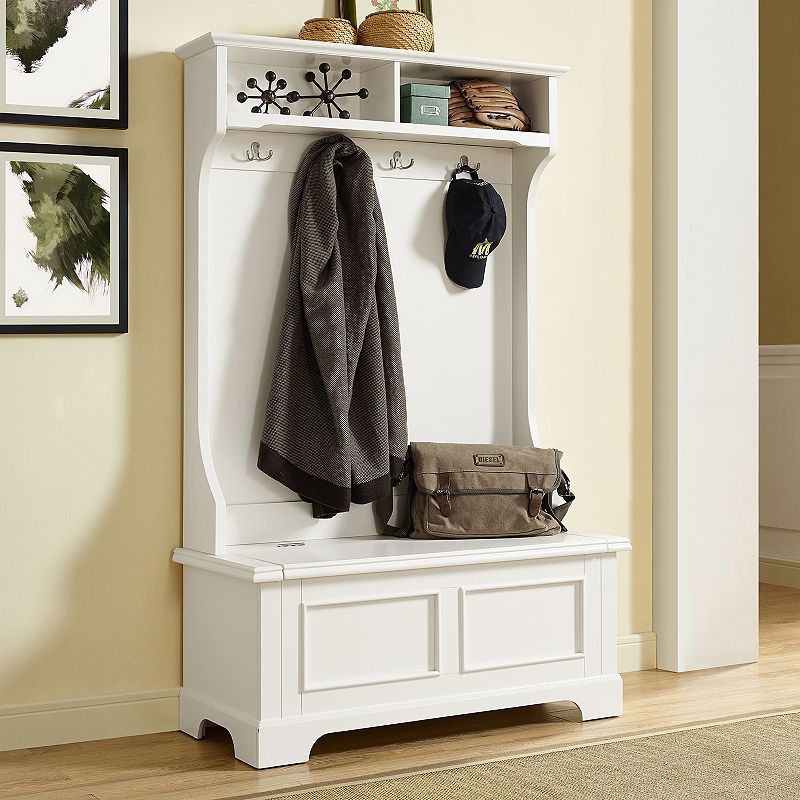 Crosley Furniture Campbell Hall Tree Storage Bench, White