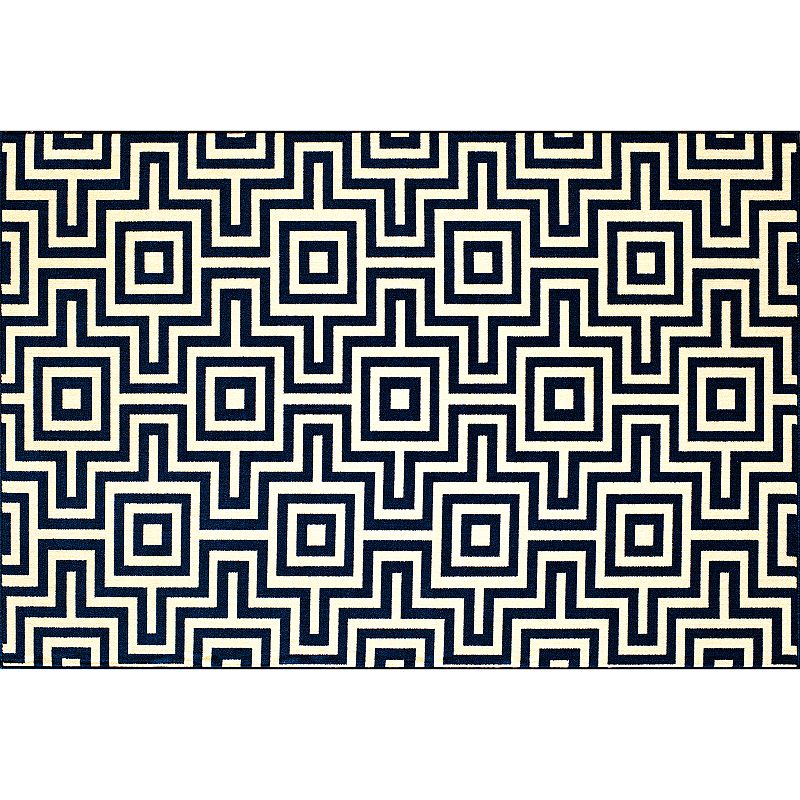 Momeni Baja Geometric I Indoor Outdoor Rug, Blue, 6.5X9.5 Ft