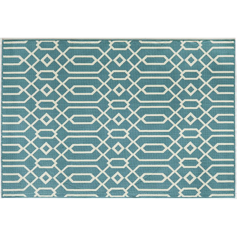 Momeni Baja Scroll Indoor Outdoor Rug, Light Blue, 8X11 Ft