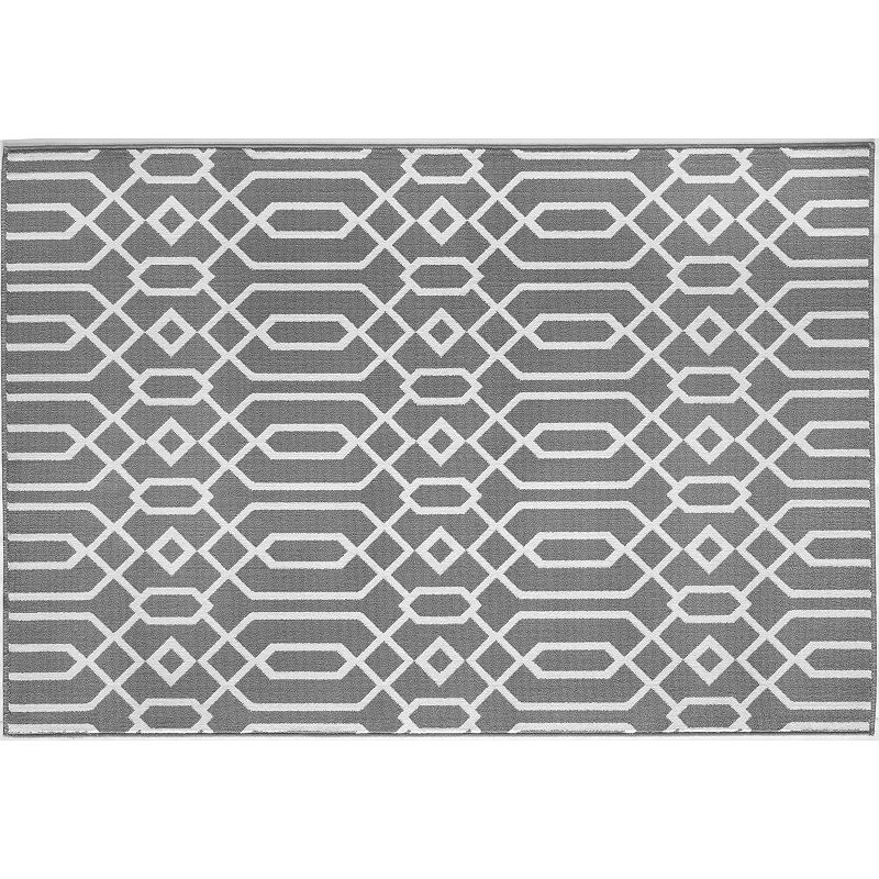 Momeni Baja Scroll Indoor Outdoor Rug, Med Grey, 6.5X9.5 Ft