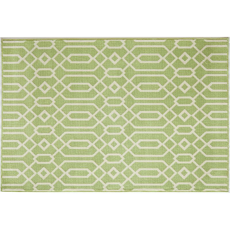 Momeni Baja Scroll Indoor Outdoor Rug, Lt Green, 5X8 Ft