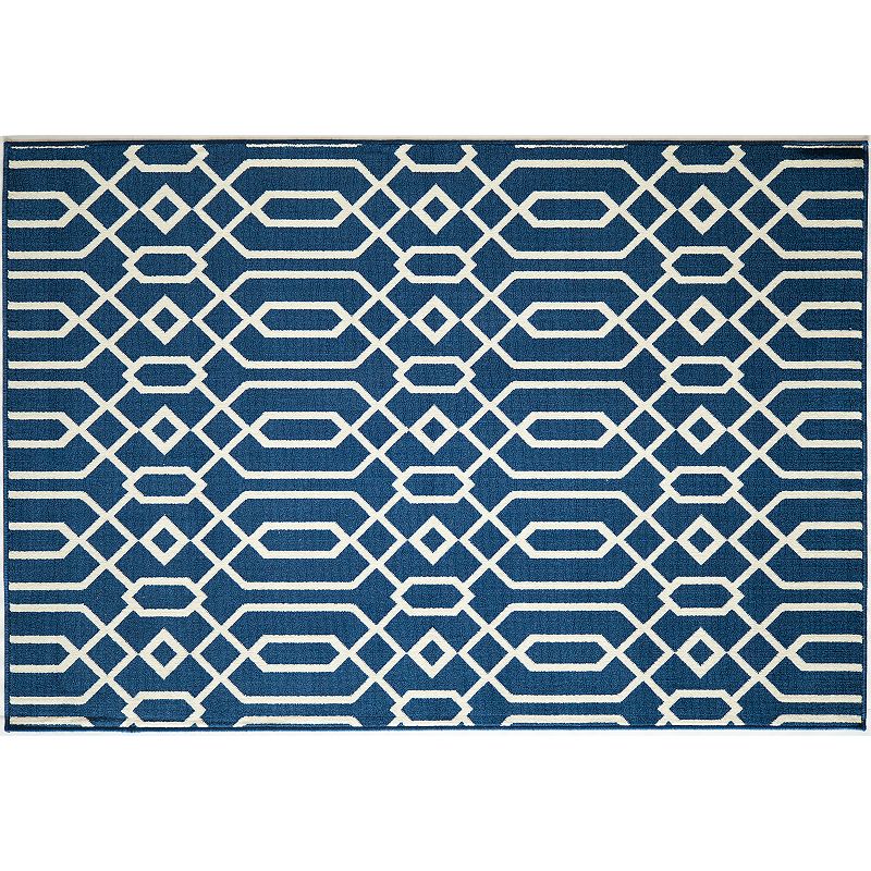 Momeni Baja Scroll Indoor Outdoor Rug, Blue, 8X11 Ft