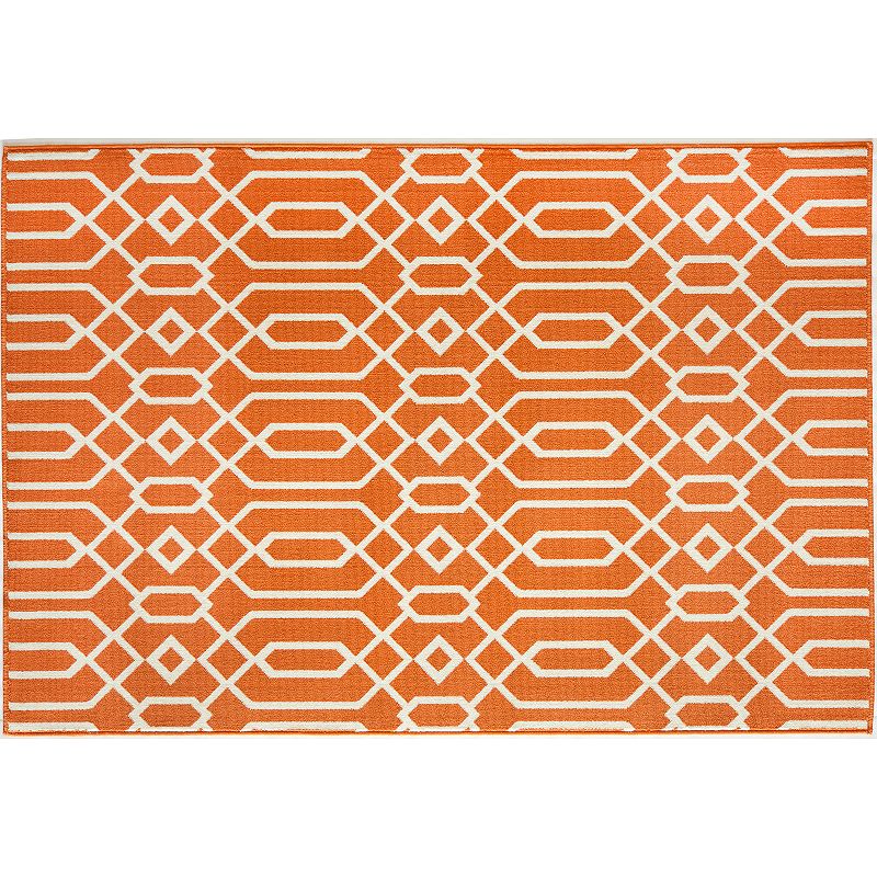 Momeni Baja Scroll Indoor Outdoor Rug, Brt Orange, 6.5X9.5 Ft