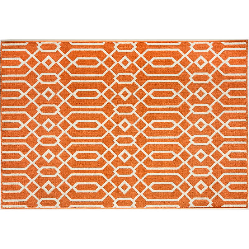 Momeni Baja Scroll Indoor Outdoor Rug, Brt Orange, 6.5X9.5 Ft