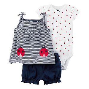 Baby Girl Carter's Ladybug Bodysuit, Striped Tank Top & Bubble Shorts Set
