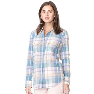 Petite Chaps Plaid Twill Button-Down Shirt