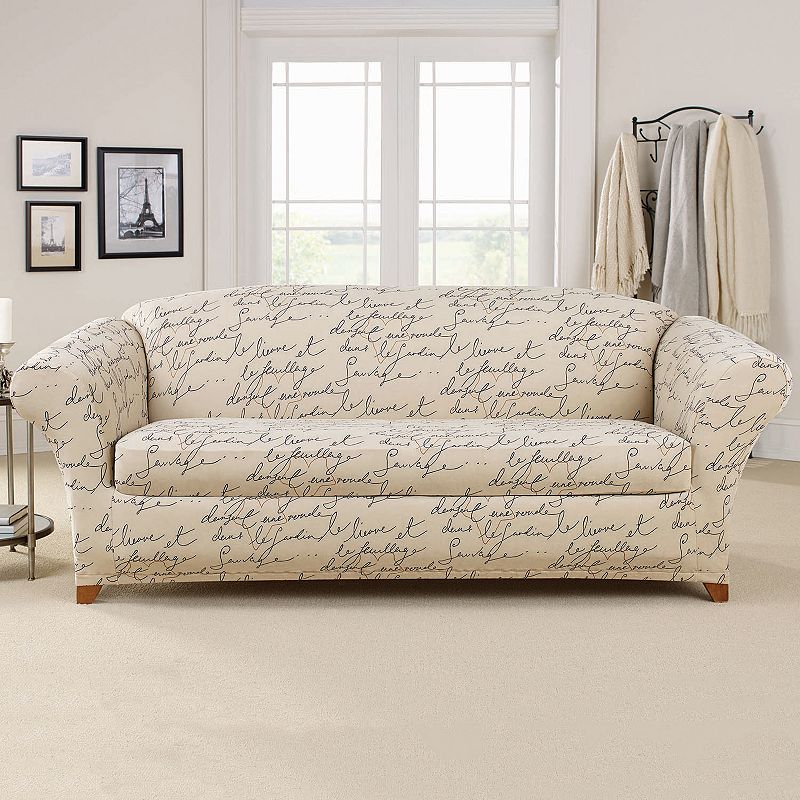 UPC 047293435348 product image for Sure Fit 2-piece Waverly Stretch Pen Pal Sofa Slipcover, Ivory | upcitemdb.com