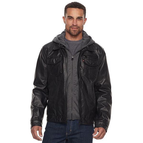 Men's Levi's® Sherpa-Lined Faux-Leather Hooded Trucker Jacket