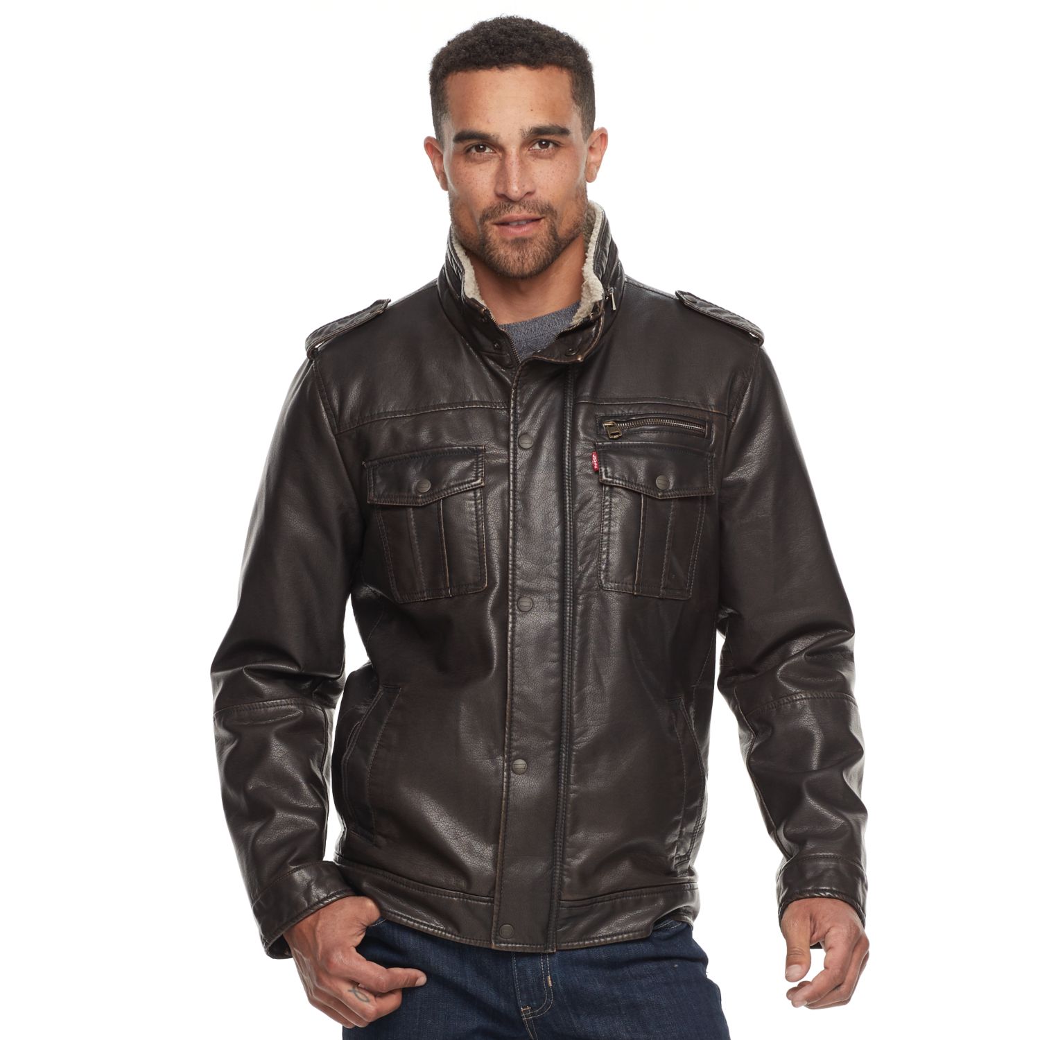 men's levi's faux leather trucker jacket