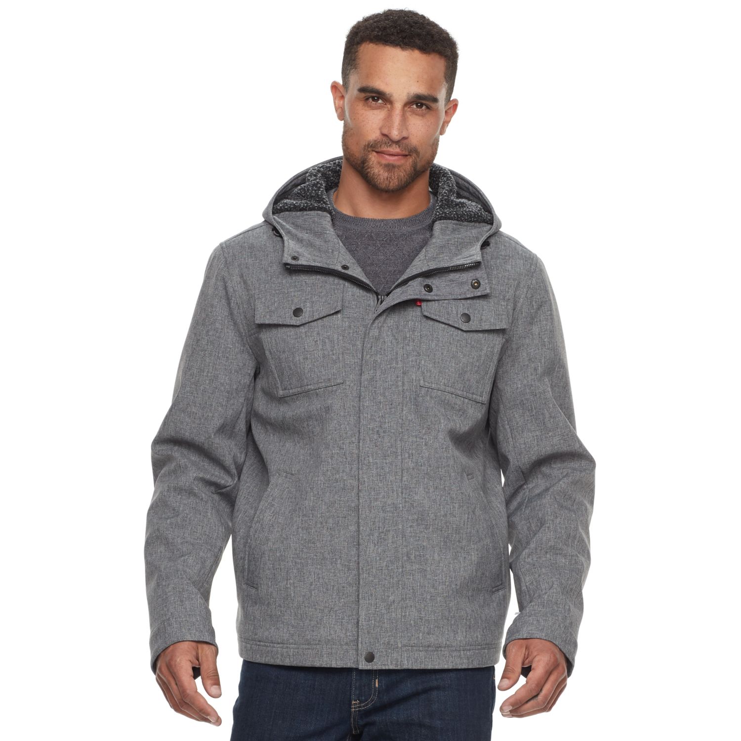 levi's men's soft shell hooded trucker jacket with sherpa fleece lining