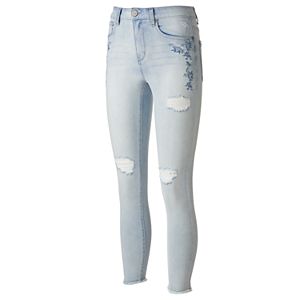 Juniors' SO® High Waisted Ripped Ankle Jeggings