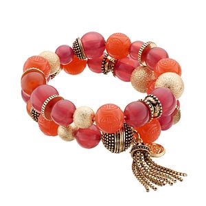 Dana Buchman Pink Beaded Tassel Double Strand Stretch Bracelet