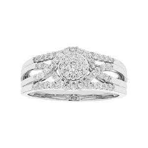 10k Gold 3/8 Carat T.W. Diamond Cluster Multi Row Engagement Ring