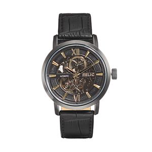 Relic Men's Bryson Leather Automatic Skeleton Watch