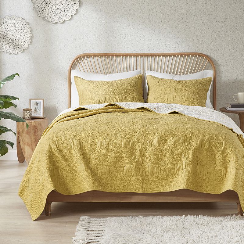 INK+IVY 3-Piece Kandula Cotton Quilt Set with Shams, Yellow, King