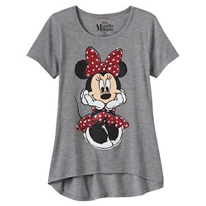 Disney's Minnie Mouse Girls 7-16 Short Sleeve Glitter Graphic High-Low Hem Tee