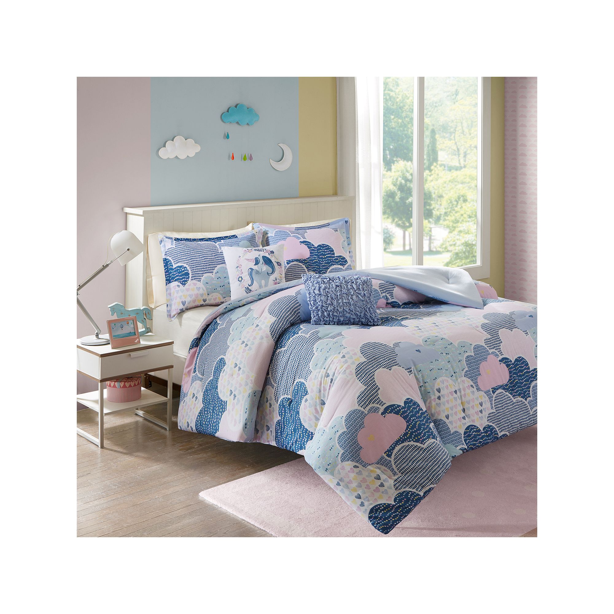 Intelligent Design Bliss Cotton Comforter Set with Throw Pillows, Purple