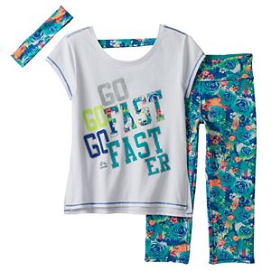 Girls 7-16 RBX Graphic Tee, Printed Capri Leggings & Headband Set