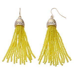 Yellow Seed Bead Tassel Drop Earrings