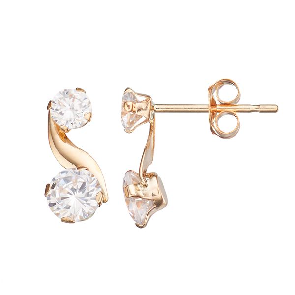 Claire's Cubic Zirconia Stud 4 Chain Linear Drop Earrings | Gold