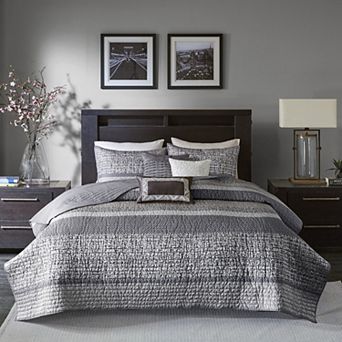 Madison Park 6 pc Melody Quilt Set with Shams and Throw Pillows