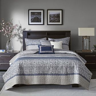Madison Park 6 pc Melody Quilt Set with Shams and Throw Pillows