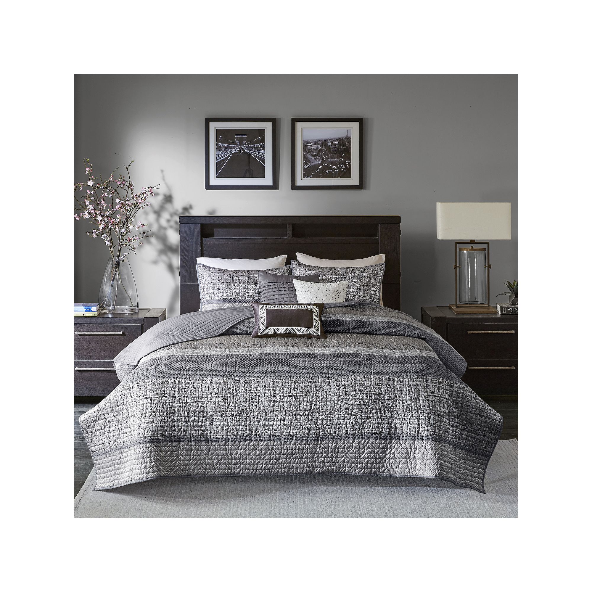 Madison Park 6-Piece Melody Quilt Set with Shams and Throw Pillows, Brown