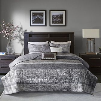Madison Park 6 pc Melody Quilt Set with Shams and Throw Pillows