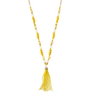 Long Yellow Beaded Tassel Necklace