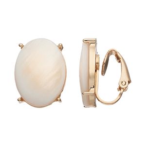 White Oval Clip On Earrings