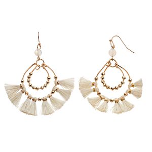 White Tassel Double Drop Hoop Earrings