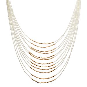 White Seed Bead Multi Strand Necklace