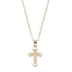 Brilliance Fine Jewelry 10K Yellow Gold with CZ Cross Pendant on 18 inch Gold Filled Chain, Women's, Grey Type