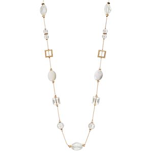White Beaded Long Station Necklace